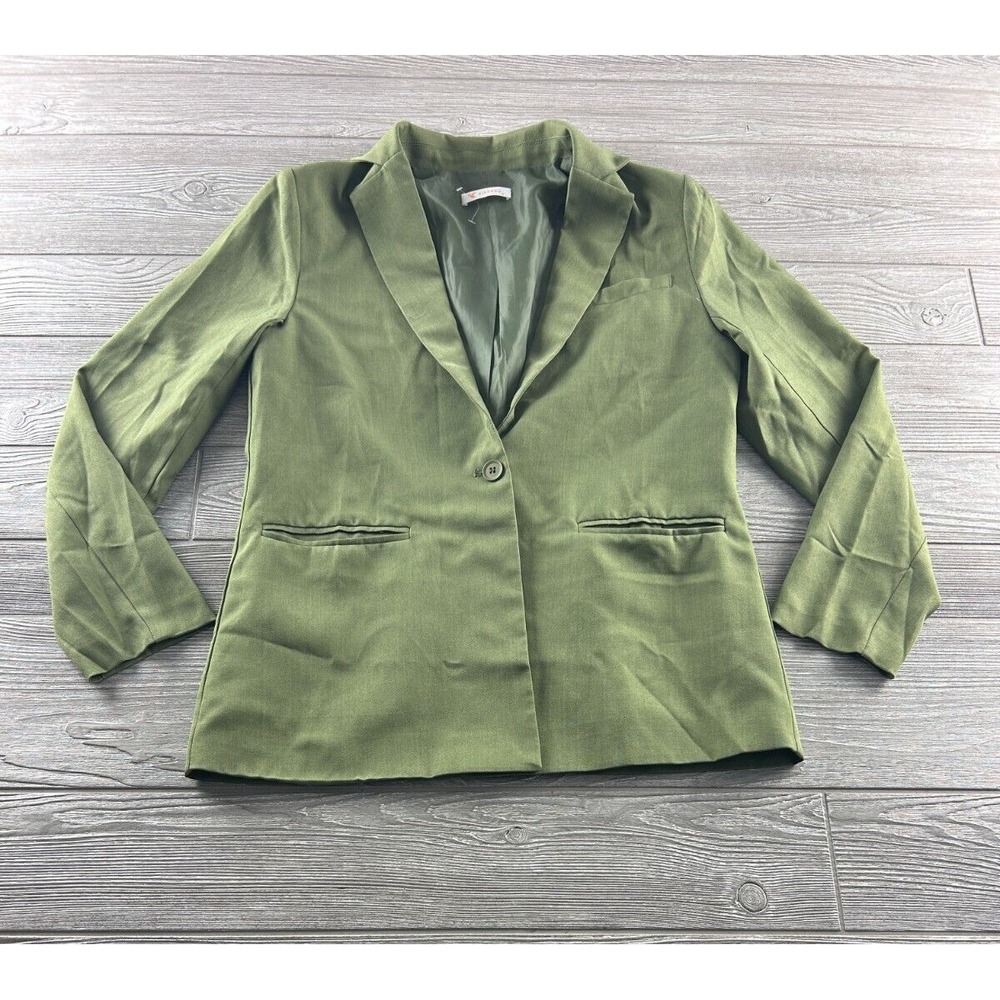 KIRUNDO Womens Casual Blazer Long Sleeve Single Button Work Suit Office Green S